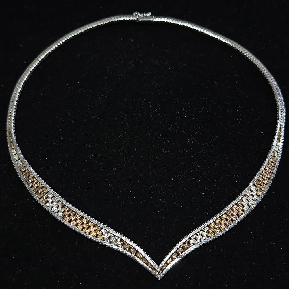 Vintage Sterling Silver chain necklace silver & bronze color - Picture 1 of 10
